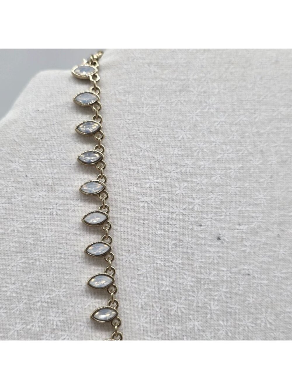 Loft Gold Tone Iridescent Festoon Beaded Necklace With Clear Teardrop Stones - Picture 4 of 9